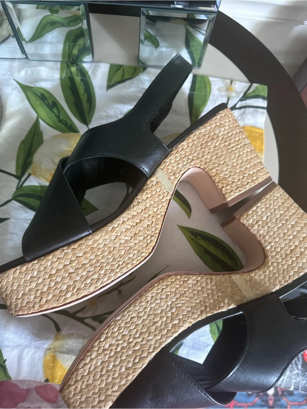Vince Black Leather Crisscross Slingback Wedges